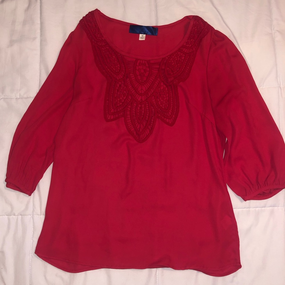 Red 3/4 Sleeve Chiffon Top